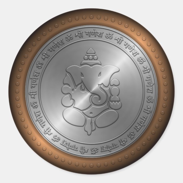 Metallic Emossed Ganesha Sign Classic Round Sticker (Front)