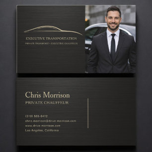 Metallic Executive Transport Photo Black & Gold Business Card