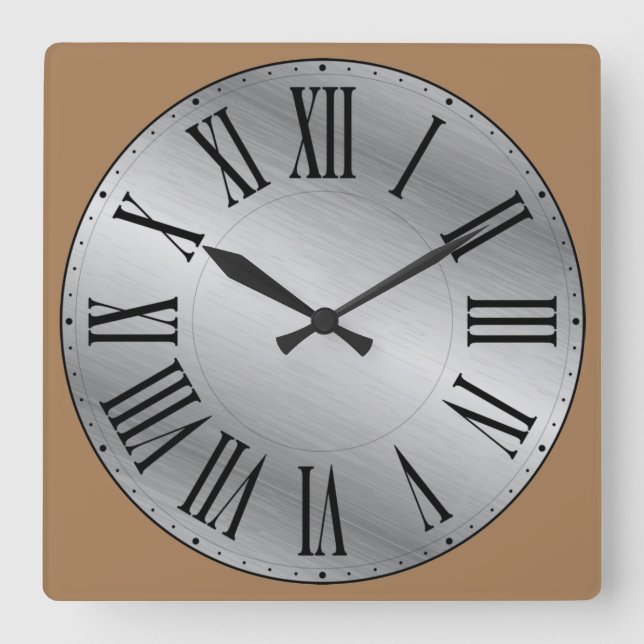 Metallic Face/NO Background Roman Numeral Square Wall Clock (Front)