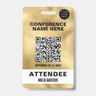 Metallic Faux Gold Foil QR Code Conference Event ID Badge