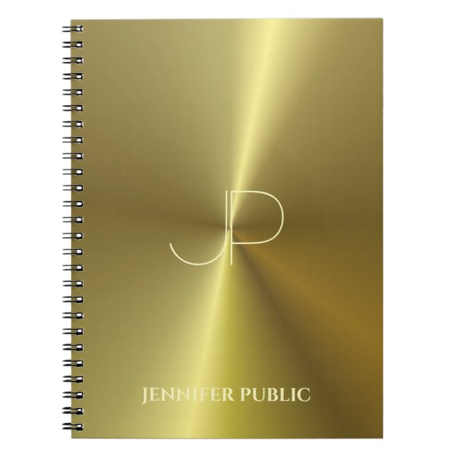 Metallic Faux Gold Monogrammed Modern Template Notebook (Front)
