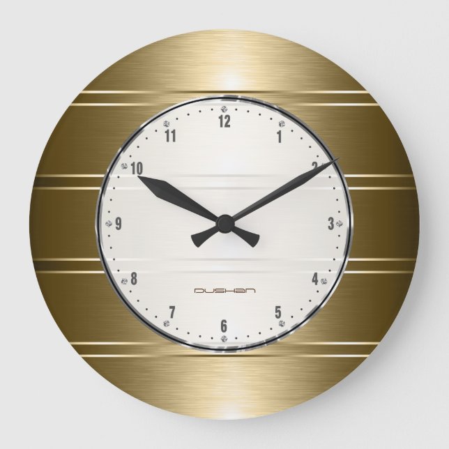 Metallic Faux Gold Stripes Pattern Large Clock (Front)