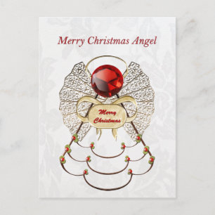 Metallic Filigree Merry Christmas Angel Holiday Postcard