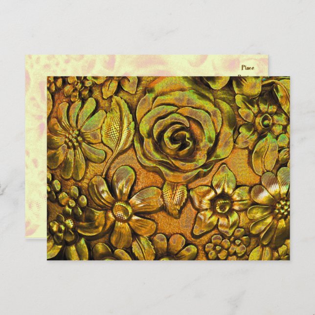 Metallic Floral № 2 Postcard Template (Front/Back)