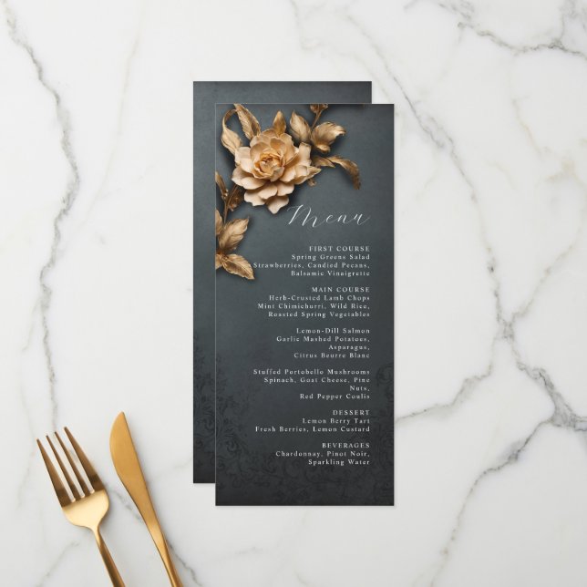 Metallic floral wedding menu (Front/Back In Situ)