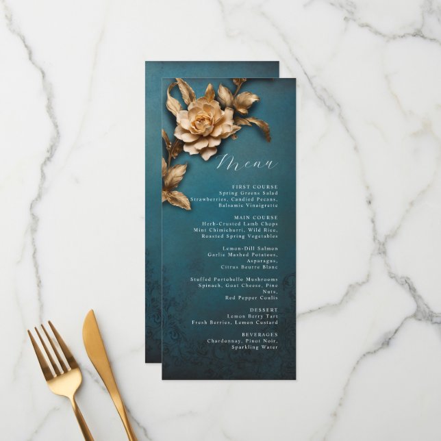 Metallic floral wedding menu (Front/Back In Situ)