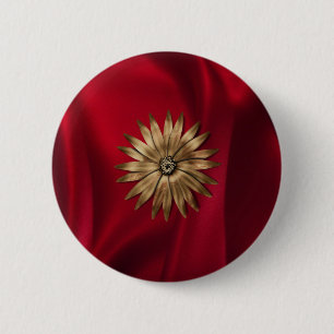 Metallic flower on silk.jpg 6 cm round badge
