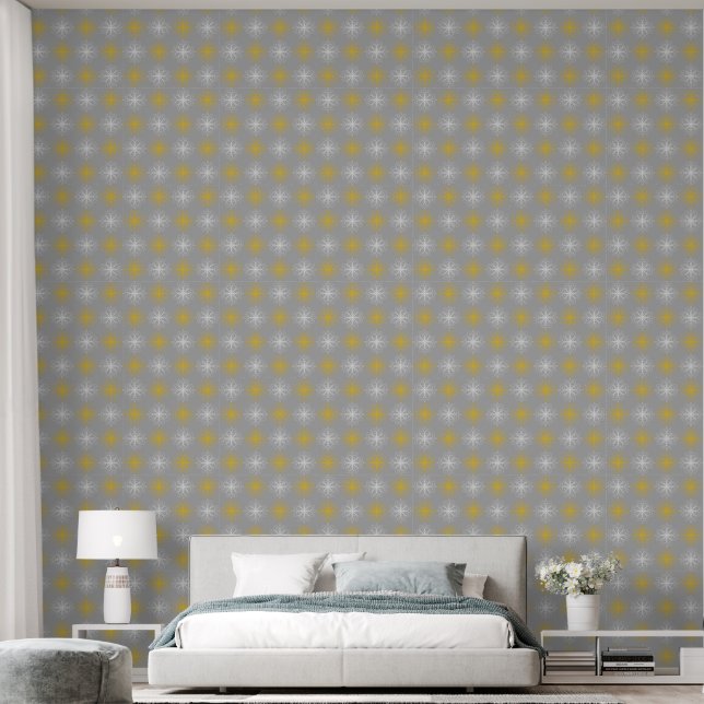 Metallic flower tile gray background wallpaper (Bedroom)