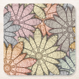 Metallic Flowers Square Paper Coaster