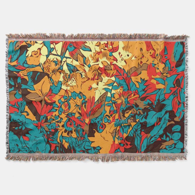 Metallic Forest Retro Electric Red Throw Blanket (Front)