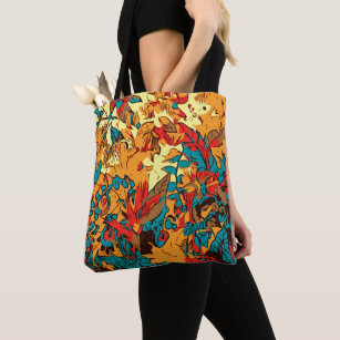 Metallic Forest Retro Electric Red Tote Bag