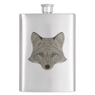 Metallic Fox Face Hip Flask