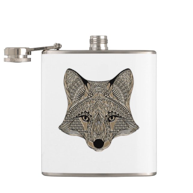 Metallic Fox Face Hip Flask (Opened)
