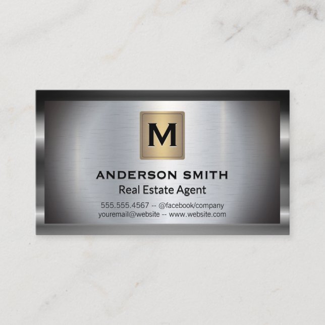 Metallic Frame | Metal Background | Monogram Business Card (Front)