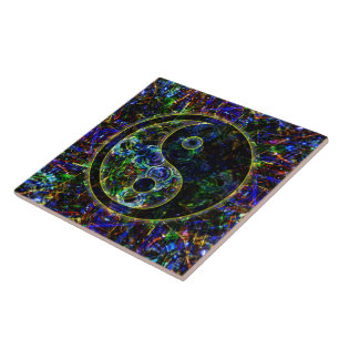 Metallic Future Urban Landscape Yin Yang Symbol Tile