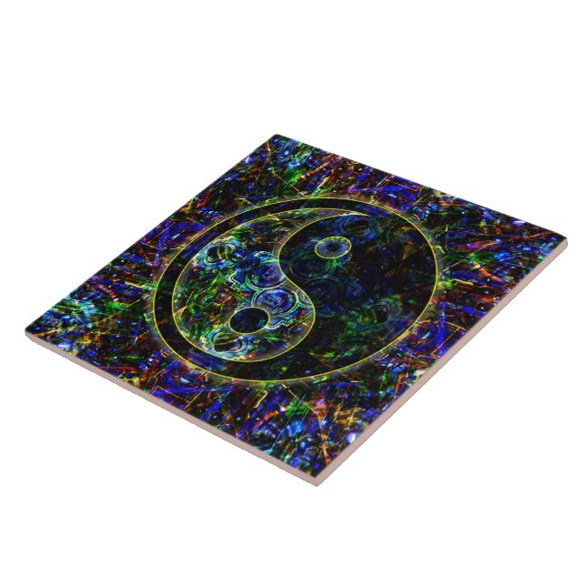 Metallic Future Urban Landscape Yin Yang Symbol Tile (Side)