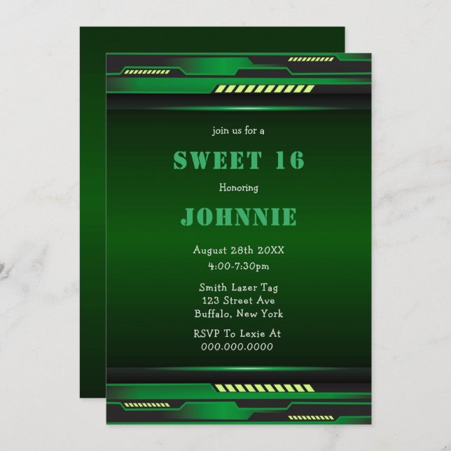 Metallic Futuristic Sweet 16 Birthday Party Invite (Front/Back)