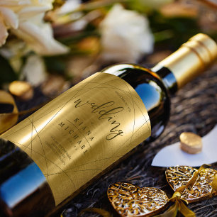 Metallic Geometric Wedding Gold ID648 Wine Label
