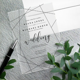 Metallic Geometric Wedding Silver/Black ID648 Acrylic Invitations