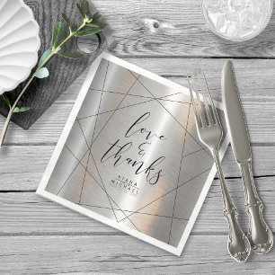 Metallic Geometric Wedding Silver/Black ID648 Napkin