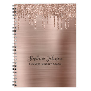 Metallic Glam Rose Gold Glitter Drip Boss Lady Notebook