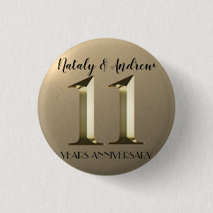 Metallic Gold 11th Wedding Anniversary 3 Cm Round Badge