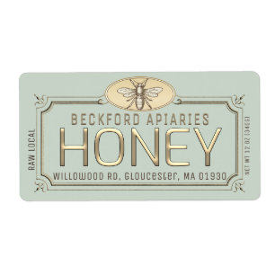 Metallic Gold 3D Framed Honey Label with Bee 