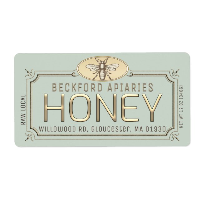 Metallic Gold 3D Framed Honey Label with Bee  (Front)