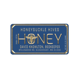 Metallic Gold 3D Framed Honey Label with Bee 