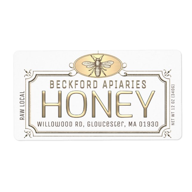 Metallic Gold 3D Framed Honey Label with Bee  (Front)