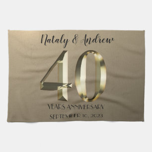 Metallic Gold 40th Wedding Anniversary Tea Towel
