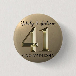 Metallic Gold 41th Wedding Anniversary 3 Cm Round Badge