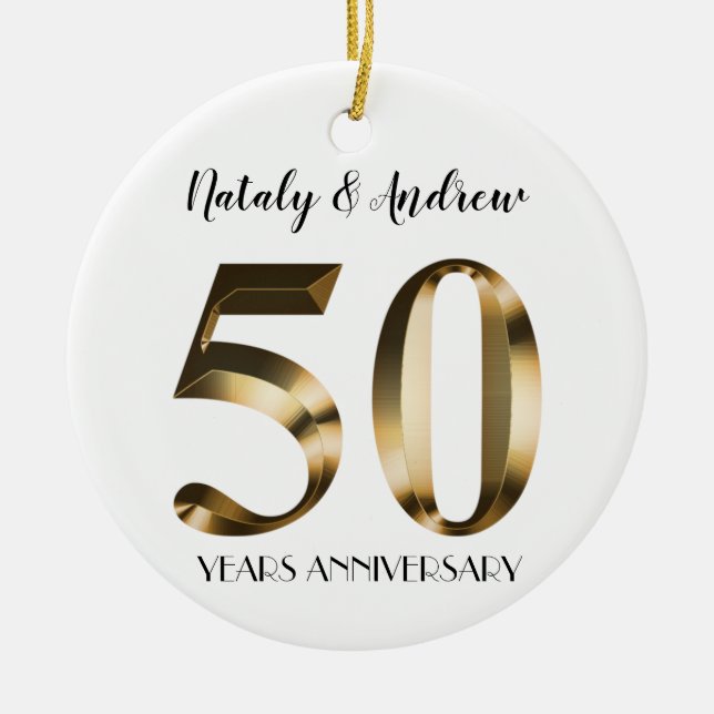 Metallic Gold 50th Wedding Anniversary Ceramic Ornament (Front)