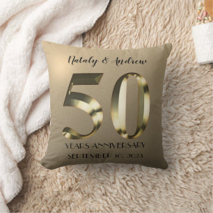 Metallic Gold 50th Wedding Anniversary Cushion