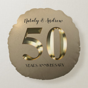 Metallic Gold 50th Wedding Anniversary Round Cushion