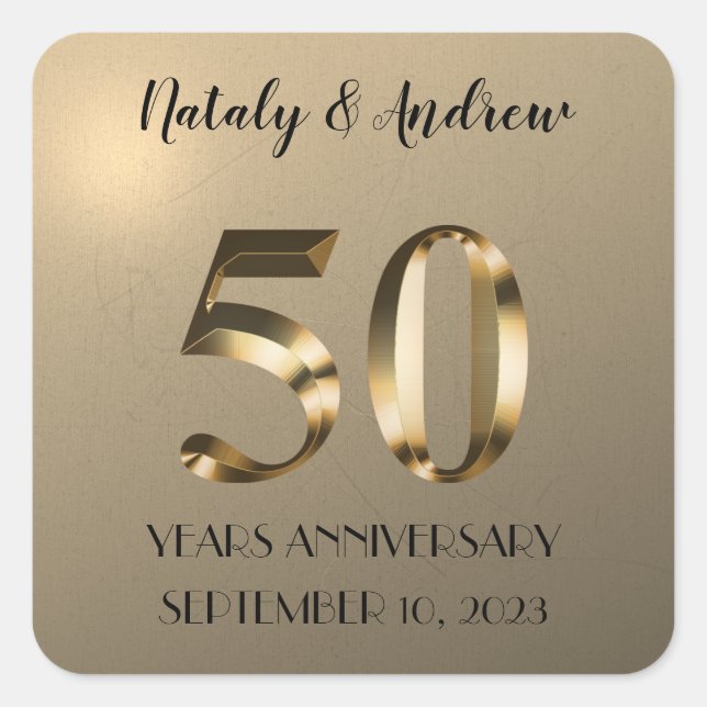 Metallic Gold 50th Wedding Anniversary Square Sticker (Front)