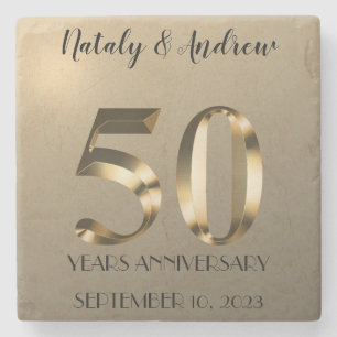 Metallic Gold 50th Wedding Anniversary Stone Coaster