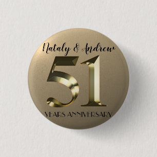 Metallic Gold 51th Wedding Anniversary 3 Cm Round Badge