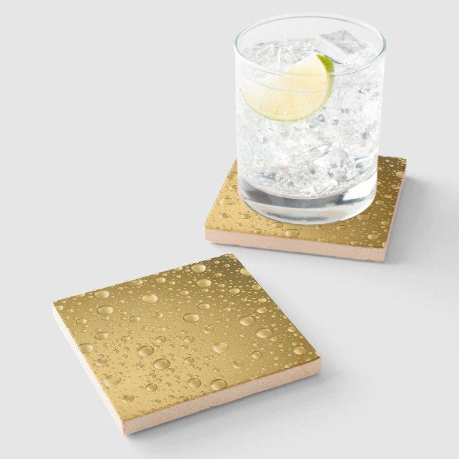 Metallic Gold Abstract Rain Drops Stone Coaster (Side)