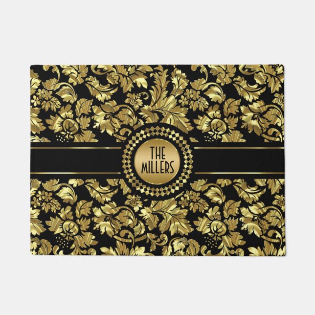 Metallic Gold And Black Damasks Doormat (Front)