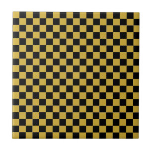 Metallic Gold and Black Square Box Stylish Pattern Ceramic Tile