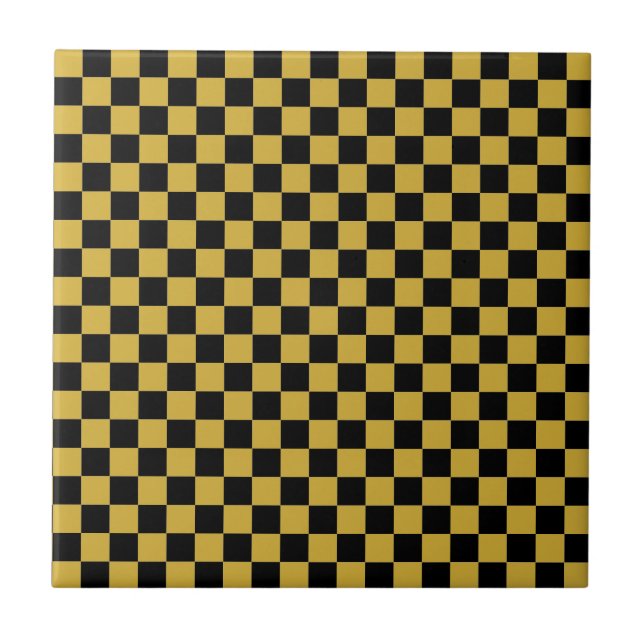 Metallic Gold and Black Square Box Stylish Pattern Ceramic Tile (Front)