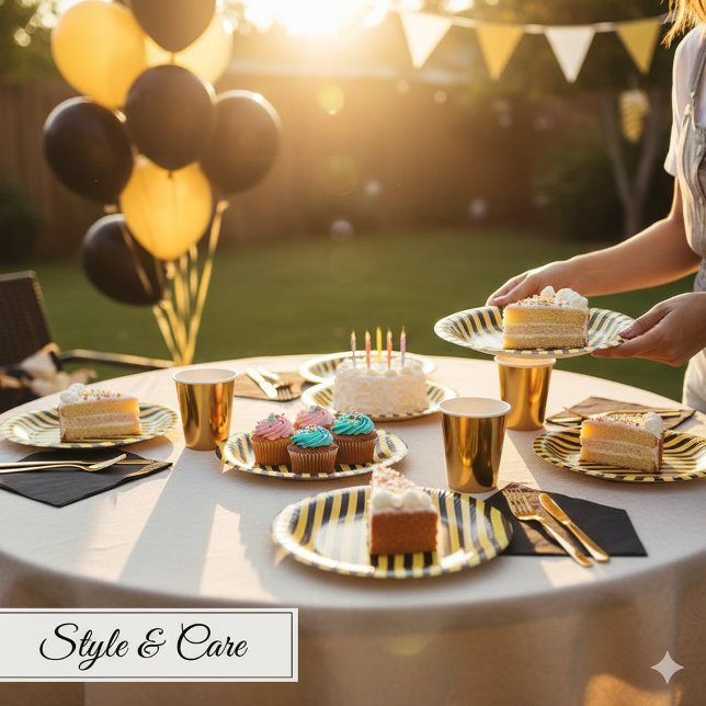 Metallic Gold and Black Striped 7" Paper Plate (Metallic Gold and Black Striped 7 Paper Bowls)