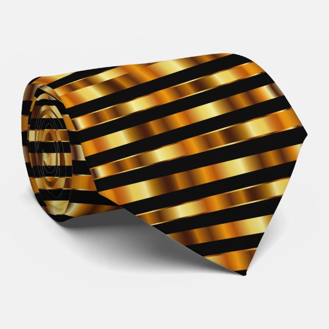 Metallic Gold and Black Stripes Tie (Rolled)