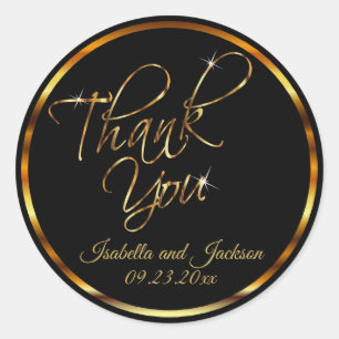 Metallic Gold and Black - Thank You Classic Round Sticker
