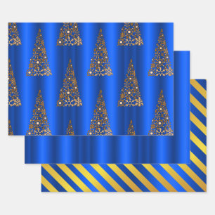Metallic Gold and Blue Christmas Wrapping Paper Sheet