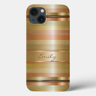 Metallic Gold And Copper Stripes Pattern Monogram iPhone 13 Case