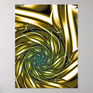 Metallic Gold and Electric Teal Fibonacci Spiral F Poster