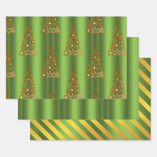 Metallic Gold and Green Christmas Wrapping Paper Sheet