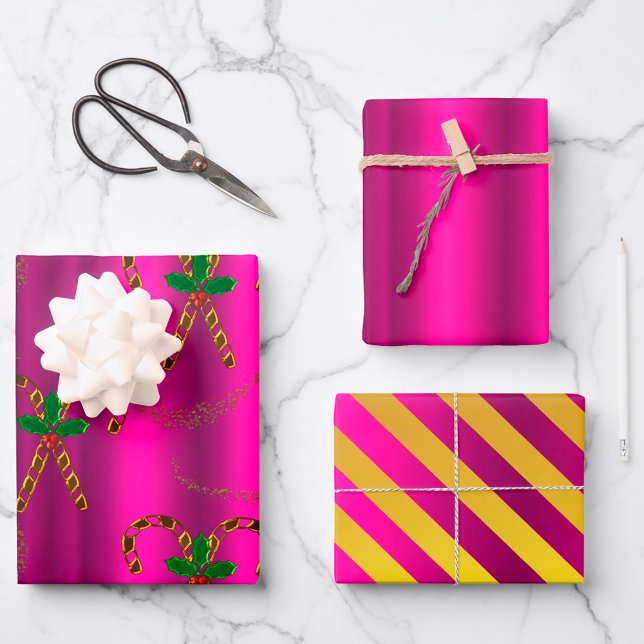 Metallic Gold and Pink Christmas Wrapping Paper Sheet (Creator Uploaded)
